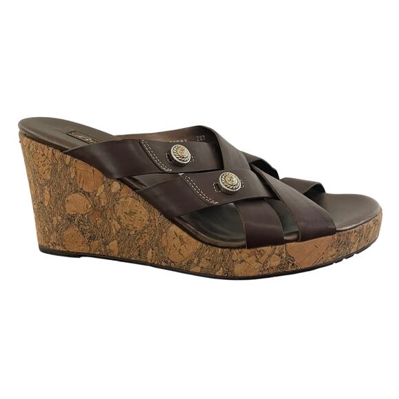 Brighton Derby Wedge Sandals Brown Size 9.5 Slip-On Minimalist Contemporary NEW